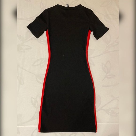 H & M - Black Bodycon Dress with Red & White Stripes - Picture 2 of 2